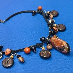 Boutique Handmade Wrapped Leather Stone Choker Tribal